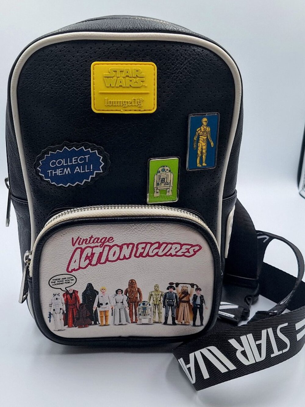 Loungefly Disney Parks Star Wars Vintage Action Figures Sling Bag Mini Backpack